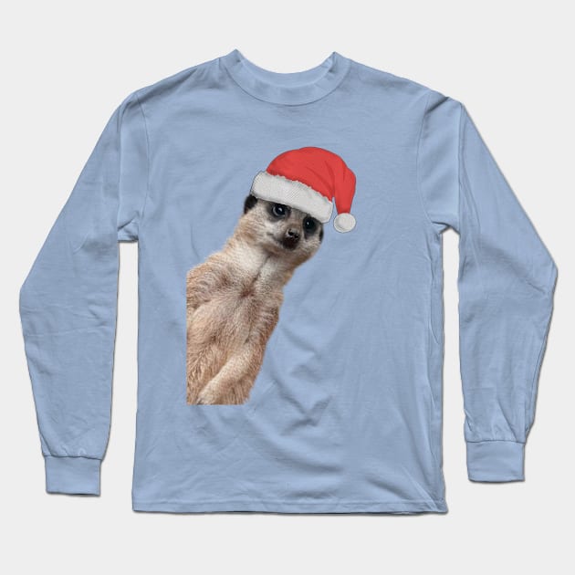 Cute Meerkat in Christmas hat- Peek a boo Long Sleeve T-Shirt by Off the Page